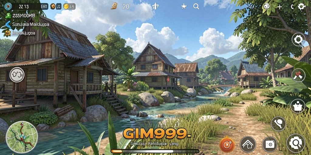 Tampilan gameplay GIM999 dengan interaksi karakter yang dinamis.