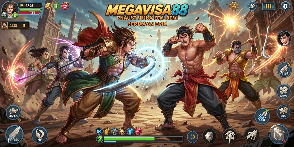 Tampilan gameplay MEGAVISA88 dengan pertarungan seru dan karakter yang beragam.