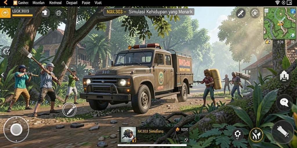 Gameplay NX303 menunjukkan interaksi karakter dalam simulasi kehidupan.